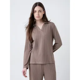 Wunderlove by Westside Brown Ribbed-Textured Top-picture-22