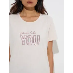 Wunderlove by Westside Off-White Text Printed Cotton T-Shirt image 4