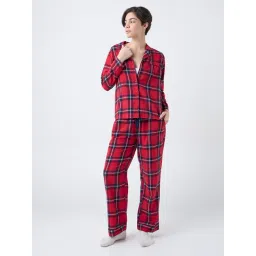 Wunderlove by Westside Red Checkered Cotton Shirt and Pyjamas Set-picture-48