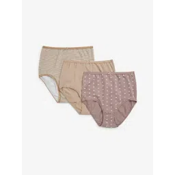 Wunderlove by Westside Taupe Printed Cotton-Blend Briefs - Pack of 3-picture-34