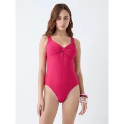 Wunderlove Swimwear by Westside Fuchsia Self-Textured Padded Swimsuit-picture-43