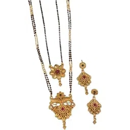 wuzong Women Mangalsutra Alloy Gold Planted Latest Black Beads Mangalsutra Traditional Mangalsutra Lightweight Mangalsutra Bridal Mangalsutra with Jhumki Earring Set-picture-10