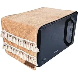 WWW.THROWPILLOW.IN Tan Beige Solid Decorative Microwave Oven Cover with Tassel Lace Detailing, Fits 23-24Ltr Capacity Microwave (23-24L- 40x100cm)-picture-28