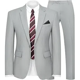 2 Piece Men's Suit One Button Slim Fit Suit for Men Solid Color Blazer and Pants Tie and Square Wedding Business Party-image-24