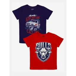 x2o Boys Blue & Red Pack Of 2 Printed Cotton T-shirts-picture-35