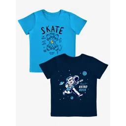 x2o Boys Navy Pack of 2 Typography Printed Pure Cotton T-shirts-picture-32