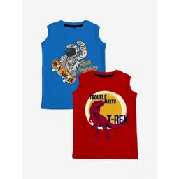 x2o Kids Pack Of 2 Blue & Red Printed Pure Cotton Basic Innerwear Vests-picture-39