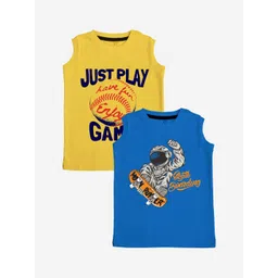 x2o Kids Pack Of 2 Printed Blue & Yellow Pure Cotton Basic Innerwear Vests-picture-29