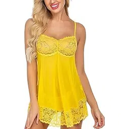 XCUTE Polyester Spandex & Lace Floral Lingerie for Women Lace Babydoll Sleepwear Chemise V Neck Mesh Sleepwear Sling Dress-picture-15