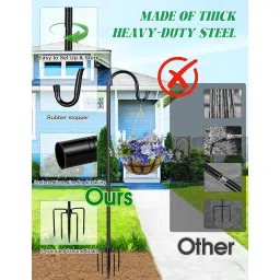 XDW-GIFTS Bird Feeder Pole for Outdoor, 60 Inch Shepherds Hooks Heavy Duty Garden Pole for Hanging Plant Basket, Solar Light Lanterns, Garden Plant Hanger Stands with 5 Base Prongs image 1