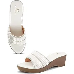 xe looks Classic Wedge Sandals for Women | Broad Pleated Strap with Subtle Embellishment | Easy Slip-On Style | Lightweight & Comfortable Footwear for Daily and Casual Use-picture-12