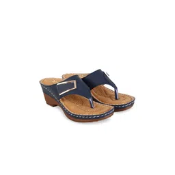XE Looks Navy Blue & Beige Wedge Sandals-picture-29