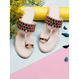 XE Looks Women Cream-Coloured One Toe Flats with Embroidered-picture-10