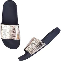 xe looks Women's Casual Flip-Flops | Stylish Metallic Finish Upper with Croc Texture | Soft Footbed for Comfort | Lightweight Slip-On Flip-Flops For Girls & Women-picture-27
