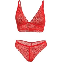 xenza Women's Pearl Strap Lingerie Set – Sheer Lace Bra & Tie Side G-Strings Panty Innerwear Regular Size Fits Bra and Panty TE-06053-picture-49