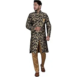 xepon Mens Ethnic Wear Black Gold Sherwani Set-picture-28