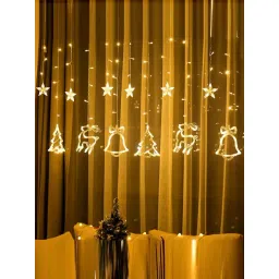 Xergy Gold Plastic Christmas Led Curtain Jingle Bell Reindeer Xmas Tree Decorations Lights-picture-36