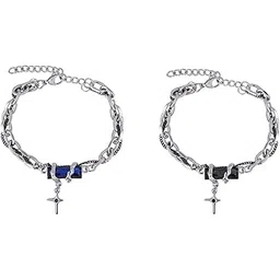 xfsafdm 2 PCS Gothic Chain Bracelet for Men, Stylish Double Chain Punk Bracelet for Men, Alloy Men Bracelet for Gifts, Fashion Jewellery for Diwali, Christmas, Birthday-picture-25