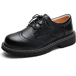 xikete Oxford Shoes for Women,Perforated Lace-up Round Toe Leather Low Heel Brogues Shoe for Girls Ladies Women-picture-25