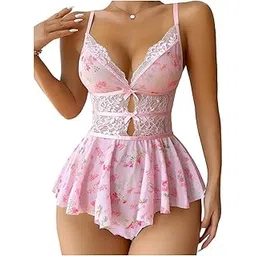 xivir Daisy Lace Babydoll Nightwear - Women's Floral Chemise One-Piece with Lace Babydoll Lingerie Mesh Wedding Nightie Bridal Dress Honeymoon Valentine Nightdress-picture-20