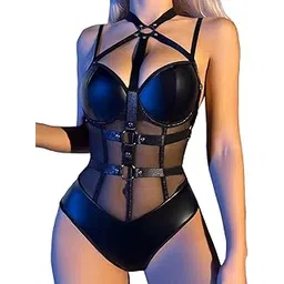 xivir Women's Lingerie Mesh Metal Chain Paired With Shaping Bodysuit Underwear Bodysuit-picture-14