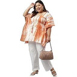 xl love - by janasya Women's Off White Cotton Tie Dye Kaftan Tunic-picture-55