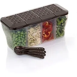 Xmart India Multipurpose Plastic 4 in 1 Masala Box for Kitchen, Spice Boxes for Kitchen,4 Compartment Storage Containers Grocery,Cereal,Dry Fruits Dabba 1800 Ml with 4 Spoons(Brown)-picture-11