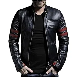 xmarty Treandy Men's Leather High Neck Jacket, Full Sleeve, Regular Fit, Zipper Closure, Classic Biker Style | Stylish,Casual Wear | Soft, Comfortable-picture-31