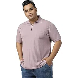 xmex Mens Plus Size Textured Polo Neck Half Sleeve T Shirt Front Zip Chest Pocket Everyday Elegant wear Cotton Blend Comfort-picture-49