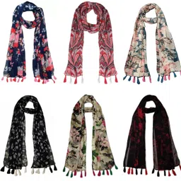 xmsfashion Printed Chiffon Women Multicolor Scarf, Stole, Fancy Scarf-picture-27