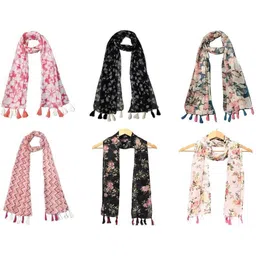 xmsfashion Printed Chiffon Women Multicolor Scarf, Stole, Fancy Scarf-picture-40