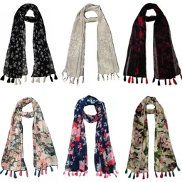 xmsfashion Printed Chiffon Women Multicolor Scarf, Stole, Fancy Scarf-picture-40