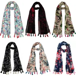 xmsfashion Printed Chiffon Women Multicolor Scarf, Stole, Fancy Scarf-picture-28