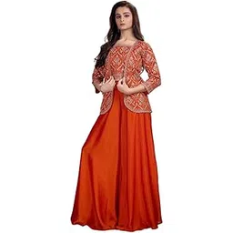 xomantic fashion Orange Zari and Sequins work Jacket Styled Palazzo Set for Women-picture-25