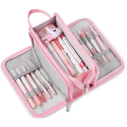 xpandio Large Pencil Case, Big Capacity Pencil Pouch Portable Canvas Stationery Organizer with Zipper, Pink with Plaid Art Canvas Pencil Boxes-picture-30