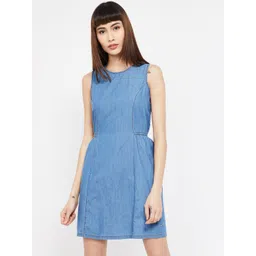 Xpose Women Blue Denim Fit and Flare Dress-picture-23