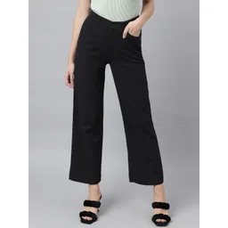 Xpose Women Comfort Flared High-Rise Cropped Pure Cotton Parallel Trousers-picture-13