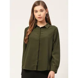 Xpose Women Olive Green Classic Slim Fit Solid Casual Shirt-picture-13