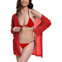 xs and os Women Robe with Bra Panty Bikini Lingerie Set-picture-10