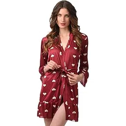 xs and os Women's Heart Print Short Satin Robe with Shorts-picture-27