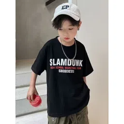 Xsole Boys Typographic Printed Drop-Shoulder Sleeves Cotton Oversized T-shirt-picture-17