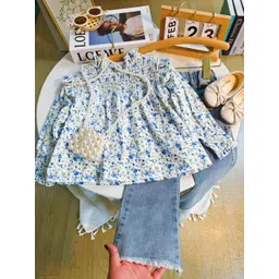 Xsole Girls Floral Printed Round Neck Top With Trousers-picture-22