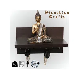 Xtenshion Crafts Brown Wood Wall Shelf With Keyholders-picture-23