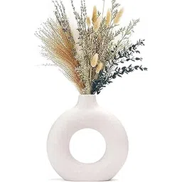 Xtore Satin Matte White Ceramic Donut Vases for Home Décor | Minimalist Aesthetic Decorative Vase for Living Room, Bedroom, Office, Coffee/Dining Table - (Pack of 1, Grass not Included)-picture-37
