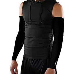 XTRIM Unisex Arm Compression Sleeves for Outdoor & Indoor, Dust and Sun Protection Sleeves for Men & Women, Arm Sleeves for Bike Riding, Cricket, Running & Basketball (Large, Black)-picture-31