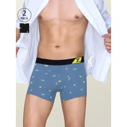 XYXX Bus Blue & Surfer Black Cotton Regular Fit Printed Trunks - Pack Of 2-picture-25