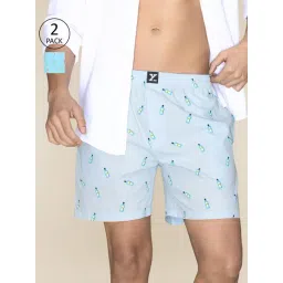 XYXX Gin Blue & Surfboard Blue Cotton Relaxed Fit Printed Boxers - Pack Of 2-picture-46