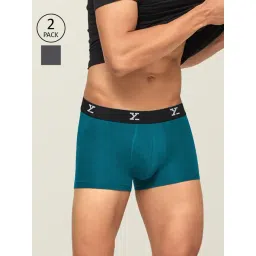 XYXX Grey & Deep Sea Slim Fit Trunks (Pack Of 2)-picture-43