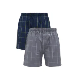XYXX Grey & Navy Checks Boxers (Pack Of 2) image 1