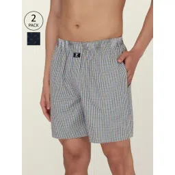 XYXX Grey & Navy Cotton Relaxed Fit Checks Boxers - Pack Of 2-picture-13